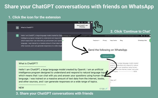 Three-step guide to sharing a ChatGPT conversation to WhatsApp using a browser extension
