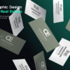 Core Concepts Branded design business cards for Dragoumi Heights and Olea Estate arranged on a green background, headed Graphic Design for Real Estate