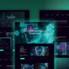 Web design screens for Nexis AI in dark teal, including the hero, FAQ and testimonial sections