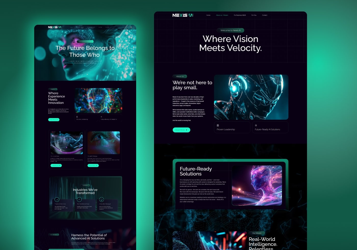 Nexis AI website shown across desktop and mobile screens under the headline The Future Belongs to Those Who