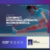 Core Concepts Fitness website design hero showing a woman stretching, headed Low Impact. Intentional Strength. Maximum Muscle.