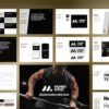 Core Concepts MVMNT MTHD brand guideline pages showing logo, typography and mobile app layouts around a photograph of a weightlifter
