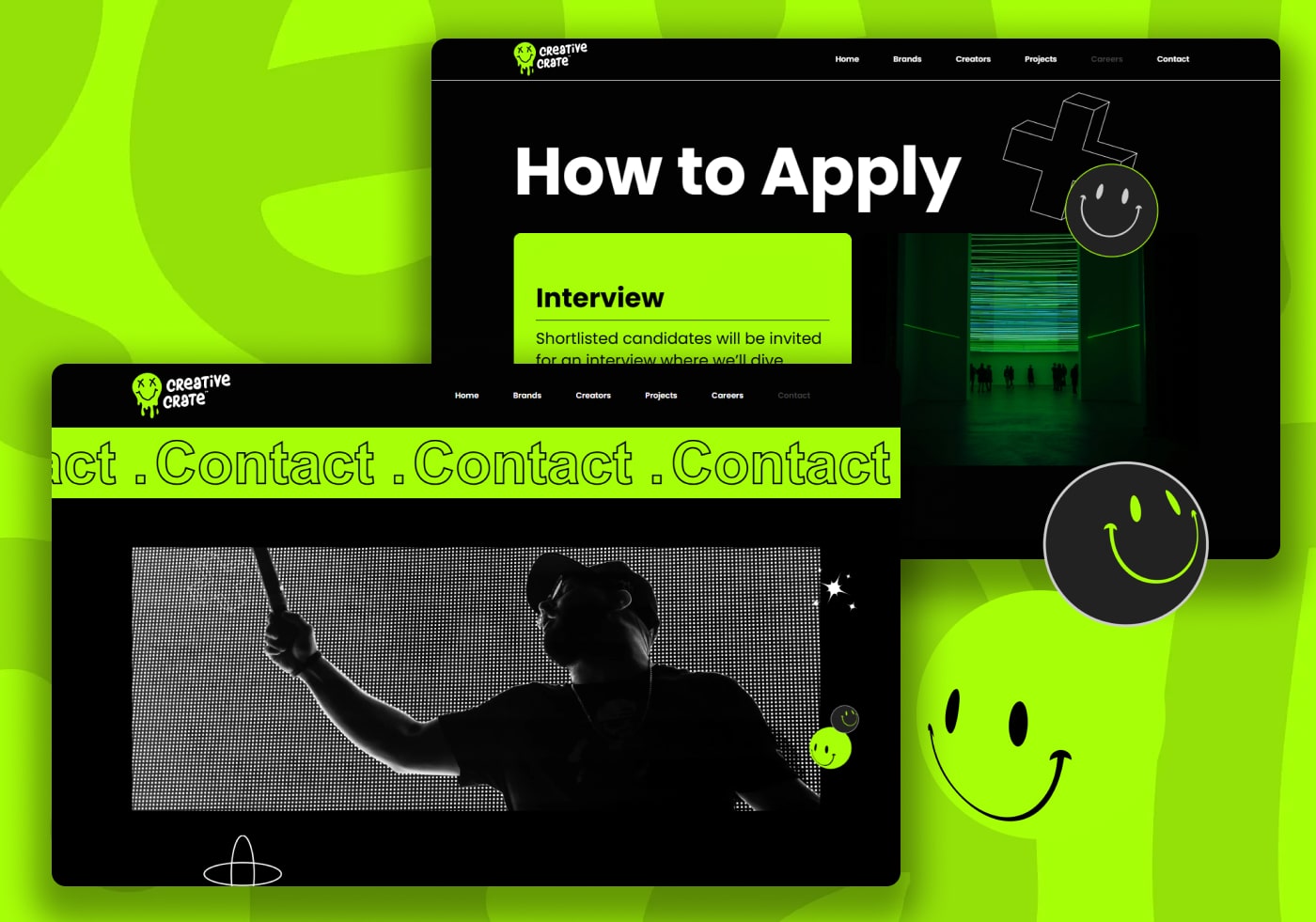 Creative Crate How to Apply page shown on a tablet against a lime green background