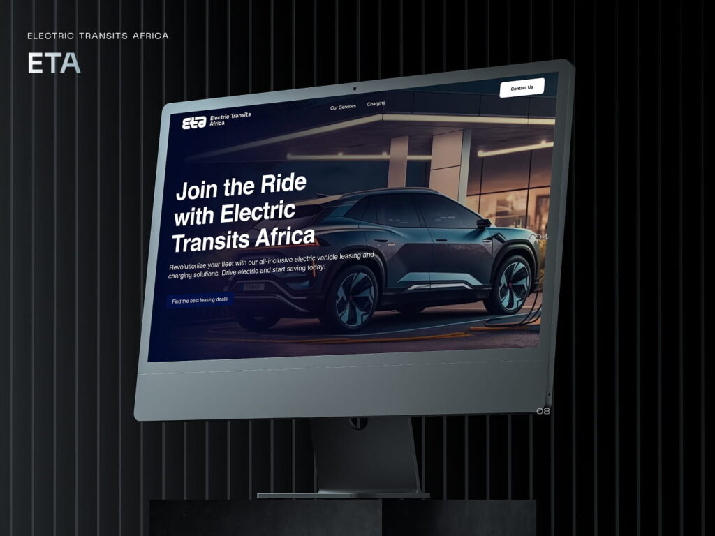 Core Concepts Electric Transits Africa website displayed on a monitor, headed Join the Ride