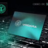 Core Concepts Voidara brand identity shown as a teal metallic card on a dark circuit background