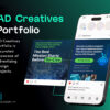 Core Concepts Ad Creatives Portfolio cover showing social media ad designs on a phone, described as a curated showcase of advertising design projects