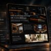 Core Concepts Enigma AV website design on a tablet, headed Solutions Crafted for the Extraordinary, showing a luxury home cinema