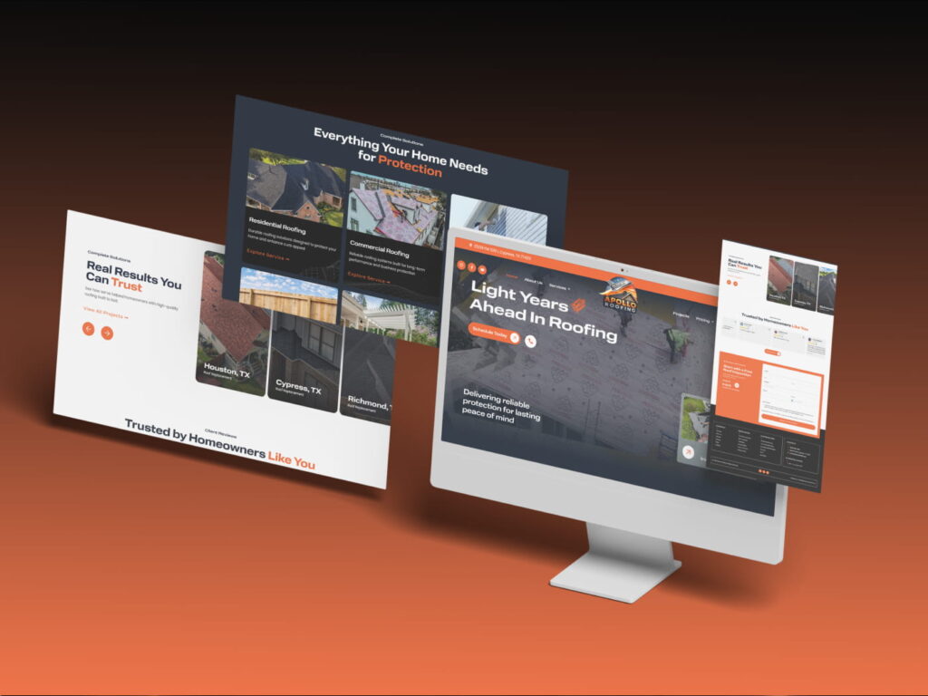 Core Concepts Roofing company website design shown across desktop and mobile screens, headed Light Years Ahead in Roofing