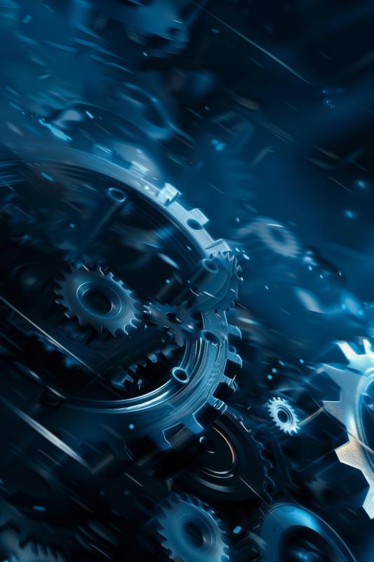 dynamic illustration gears motion with motion blur effects dark blue background 533x800