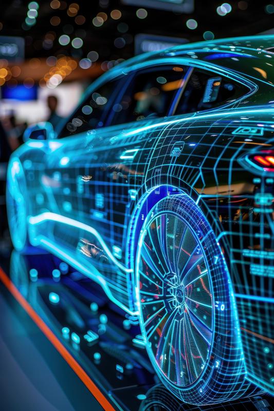 futuristic electric car with digital interface display technology expo showcasing advanced automotive innovations cuttingedge design 533x800