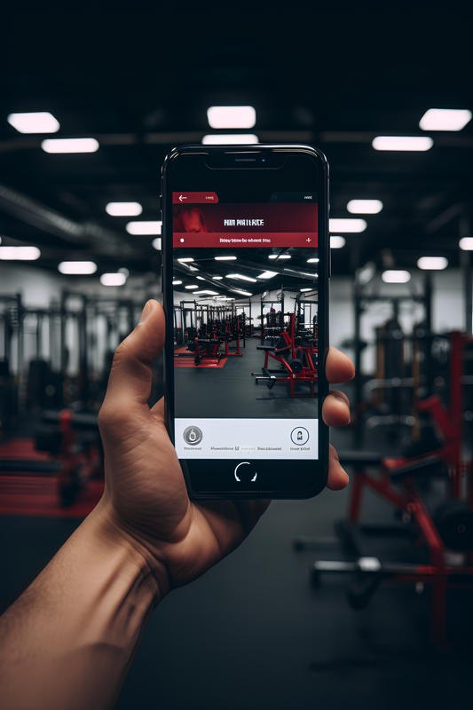 phone hand screen camera closeup gym background 533x800
