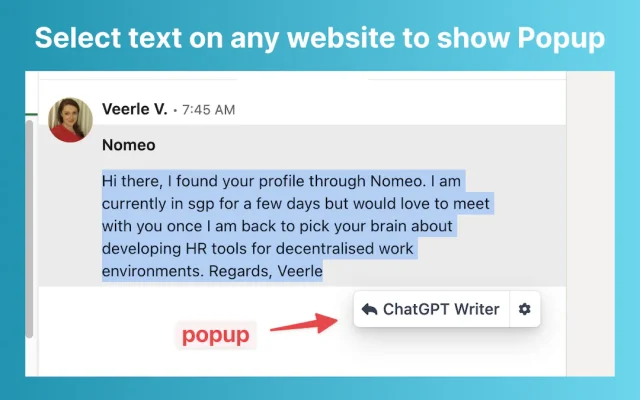 text selection popup